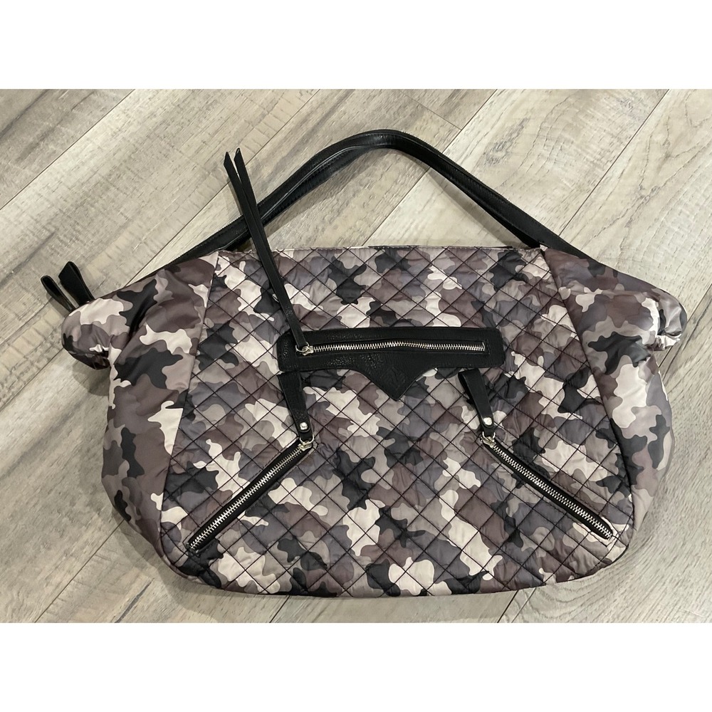 Sondra Roberts Squared Camo Quilted Puffer‎ Hobo Bag Grey Camouflage Shoulder